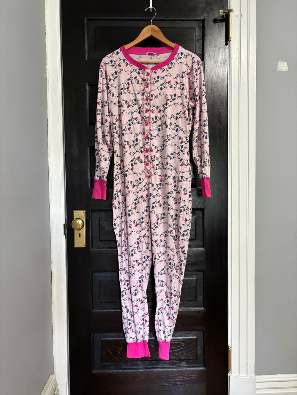 La Vie En Rose Pink Printed Pajama Top with Hot Pink Trim